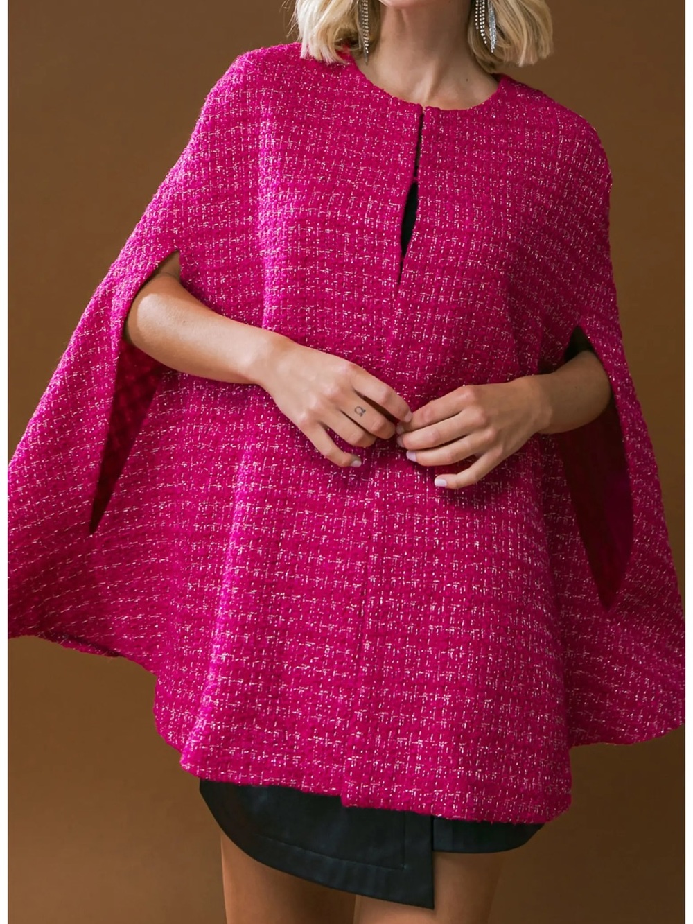 NWT! Flying Tomato Hot Pink Genevieve Tweed Cape - Picture 4 of 12